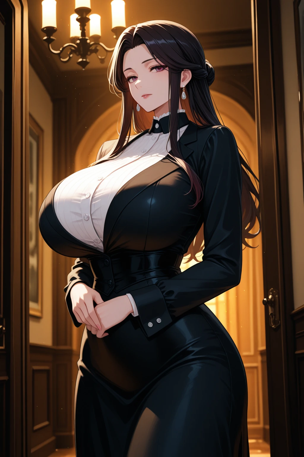 (masterpiece), (best quality), 8k resolution, 1 Girl, beautiful girl, Stunning beauty, Mature female, 30 years old, Perfect body, Sexy, Young servant uniform