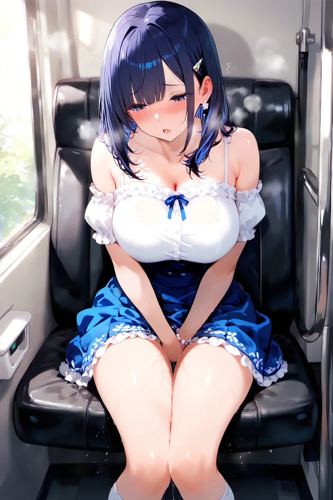 ((1 girl and 1 boy having ???, boy put his ????? into girl's vagina)), girl moaning, girl cumming out, girl drooling, can see girl's bare breasts, girl show nipples, ((dynamic ???)), rough ???, girl, open legs, There's cum dripping from her pussy and body, ??? drip, no underwear, no bra, no panties, red lips, eye shadow, large breasts, (split), seductive face, full blush, clear blush, (highres:1.2), ultra detailed, detailed face, detailed eyes, ((masterpiece)),(best quality),((very detailed)), ((cinematic lighting)), (dynamic angle), detailed lighting, (beautiful and delicate eyes), sweaty body, Mature and excited body, vibrant, Delicate and beautiful fingers, Detailed beautiful legs, windy, belly, lifted skirts, gloves, looking at viewer, Super Detail, Ultra-realistic body, Shiny skin, Glossy detailed hair texture, Black dark eyeshadow、Expressions of intense sexual pleasure、Expression of sexual pleasure amid suffering、Super seductive pose、Heavy makeup、(mature female), tricorne, black pantyhose, earrings, blue cape, white gloves, pencil skirt, white shirt, thigh strap, underbust, ascot, ponytail, dark grey hair, green eyes, neck chain, in the car