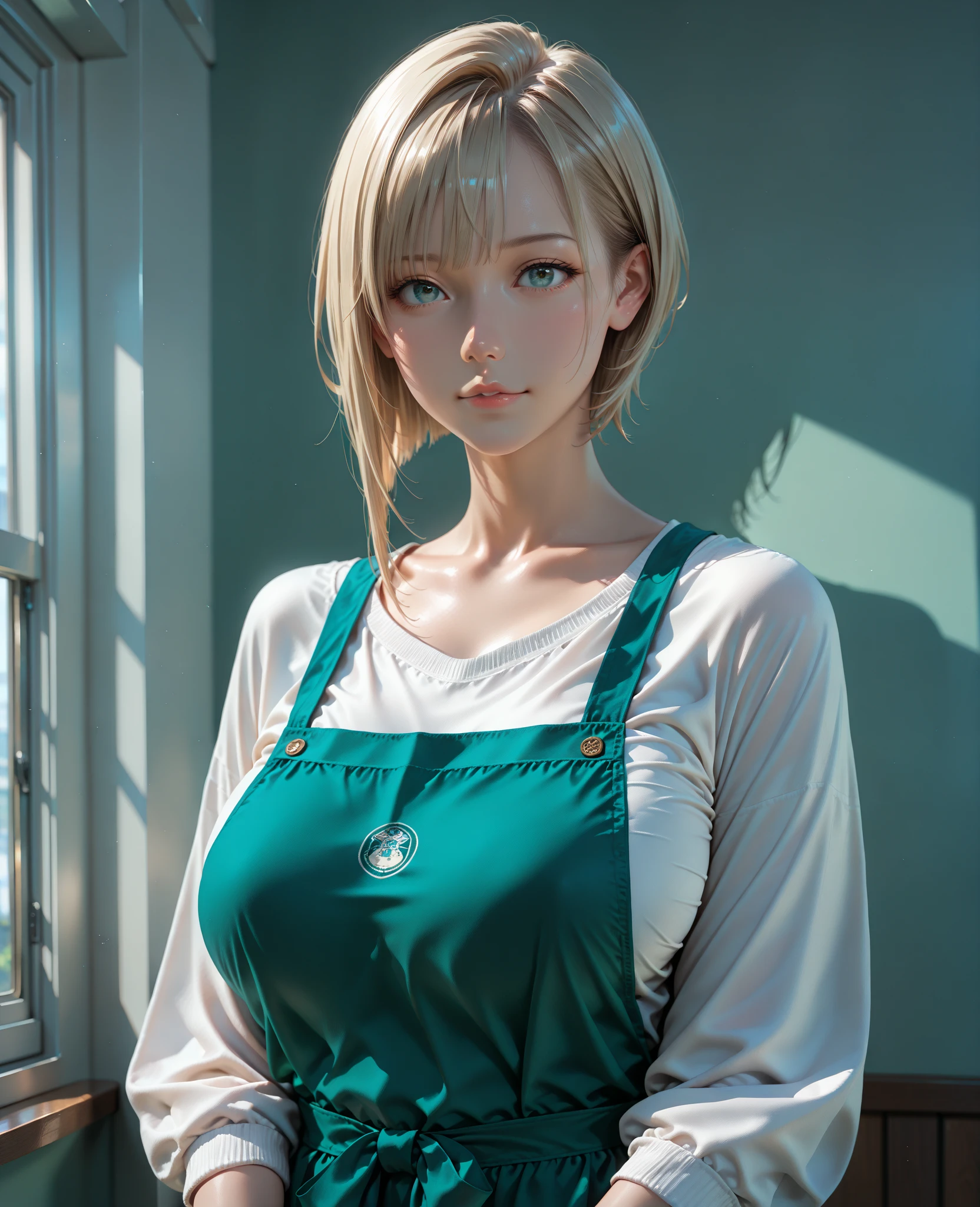 (very detailed background:1.0), (highly detailed background:1.0), (Masterpiece), High Quality, (1girl, solo),
blonde hair, blue eyes, bangs, blunt bangs, bob cut,
blush, looking at viewer, standing, seductive pose, cleavage, embarrassed, blush,
thighhighs, black skirt, pencil skirt, yellow bowtie, white shirt, (vest, dark green vest, sleeveless vest:1), thighs,