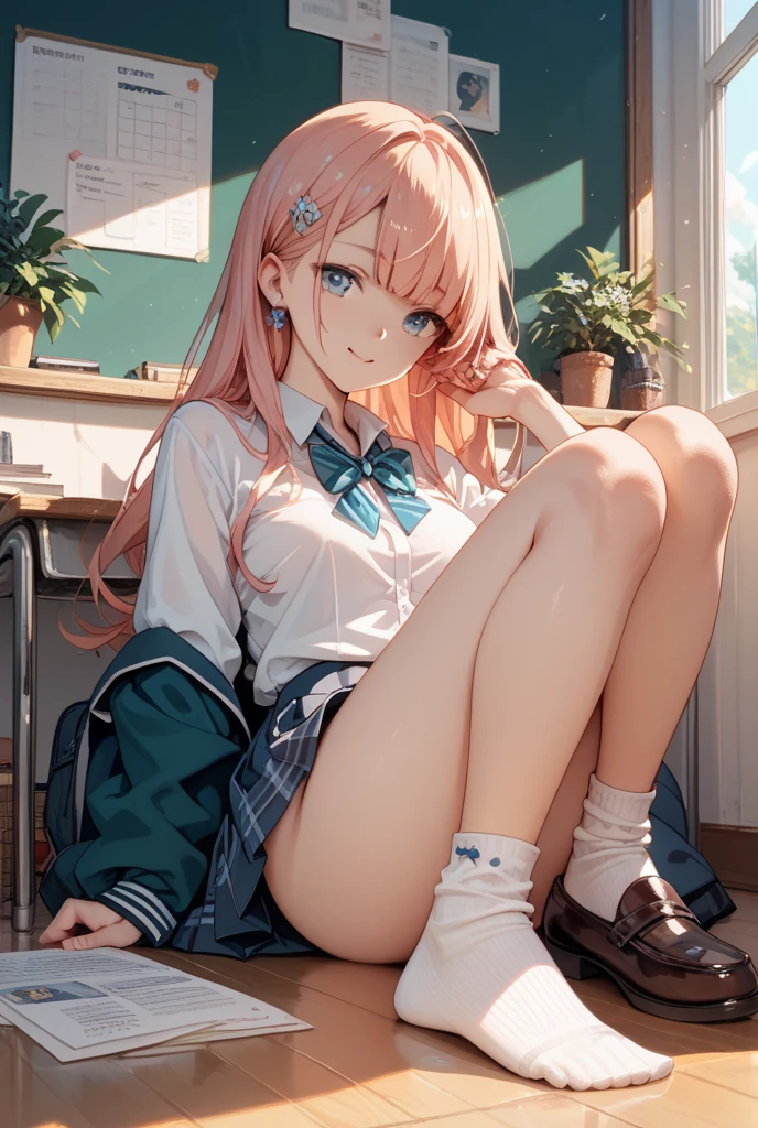 a beauty girl，cute school uniform，A smile，harems，Multiple Girls，girl，anime a girl，top-quality，Colossal tits，​masterpiece，Excellent style，Erotic Cute，超A high resolution，beautiful a girl，Lovely girl，multicolored hair，Loose socks，