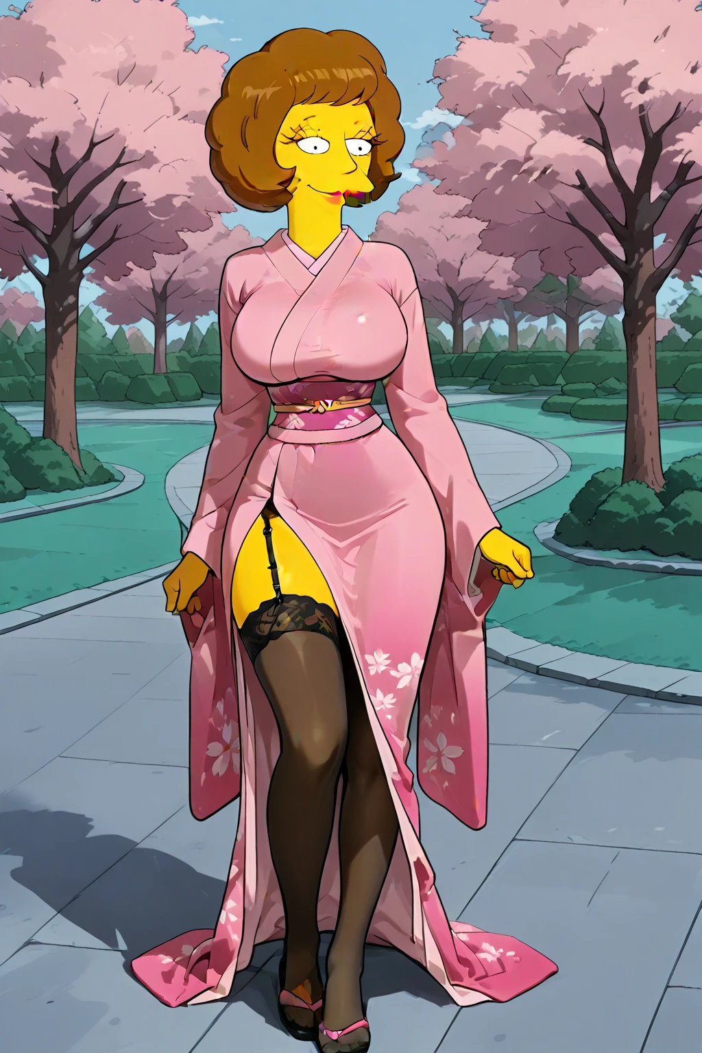Piper Brawl Stars, blonde hair, hair bun, collarbone, big breasts, light pink nipples, small nipples, small thighs, naked, topless, bottomless, light blue high heels, walking, wearing a black coat, flashing body, blushing, breathing, nervous smile, ashamed, embarrassed, outdoors, park, night, realistic, full body image