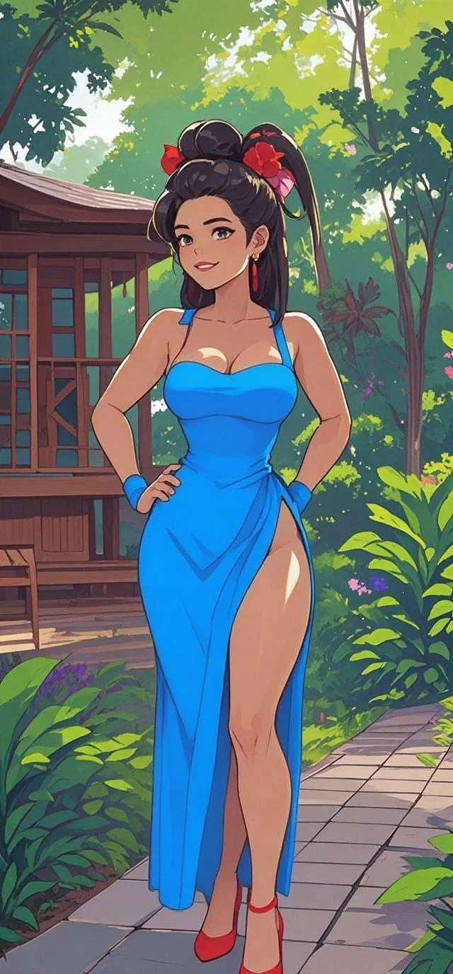 1girl, (solo:1.2), (cowboy shot:1.2), smile. closed teeth, happy
<lora:Nico Robin [h_madoka - v1.0]:0.7> (large breasts:1.2), (curvy), nico robin, long hair, (black hair), bucket hat, white headwear, eyewear on headwear, sunglasses, forehead, blue eyes, collarbone, bare shoulders, cleavage, blue dress, short dress, sleeveless, huge breasts
BREAK <lora:Lewdamone [MockAi - v1.0]:0.85> lewdamone, (simple shading), vibrant colors, (thick lineart)
BREAK intricate details, (masterpiece:1.3), (best quality:1.3), (perfect anatomy:1.4) BREAK, (outside:1.2), (path in the woods:1.2), trees, temperate climate, day