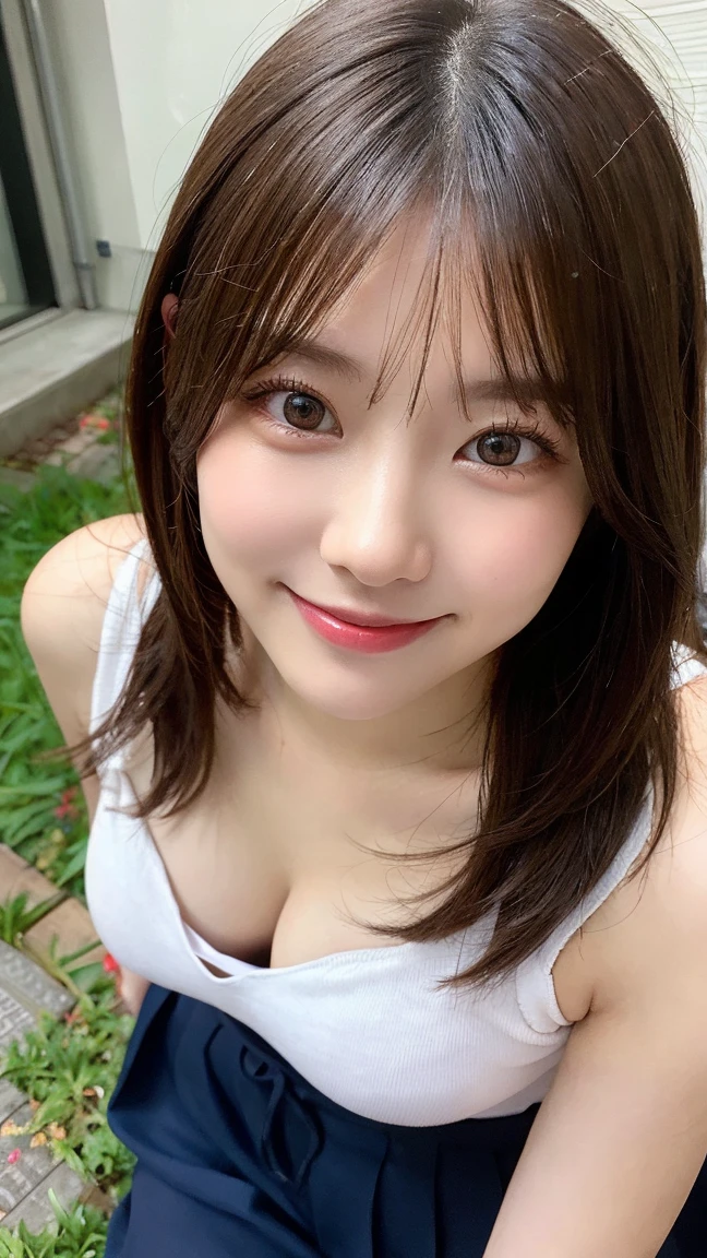 randome pose、(top-quality,masterpiece:1.3,超A high resolution,),(Ultra-detail,Caustics),(Photorealsitic:1.4,RAW shooting,)Ultra-realistic capture,A highly detailed,High resolution 16K human skin closeup、 Skin texture is natural、、The skin looks healthy with an even tone、 Use natural light and color,1 girl,japanes,22year old,kawaii,Black Hair、Middle hair,,smil,,(depth of fields、chromatic abberation、、Wide range of lighting、Natural Shading、)、Looking up