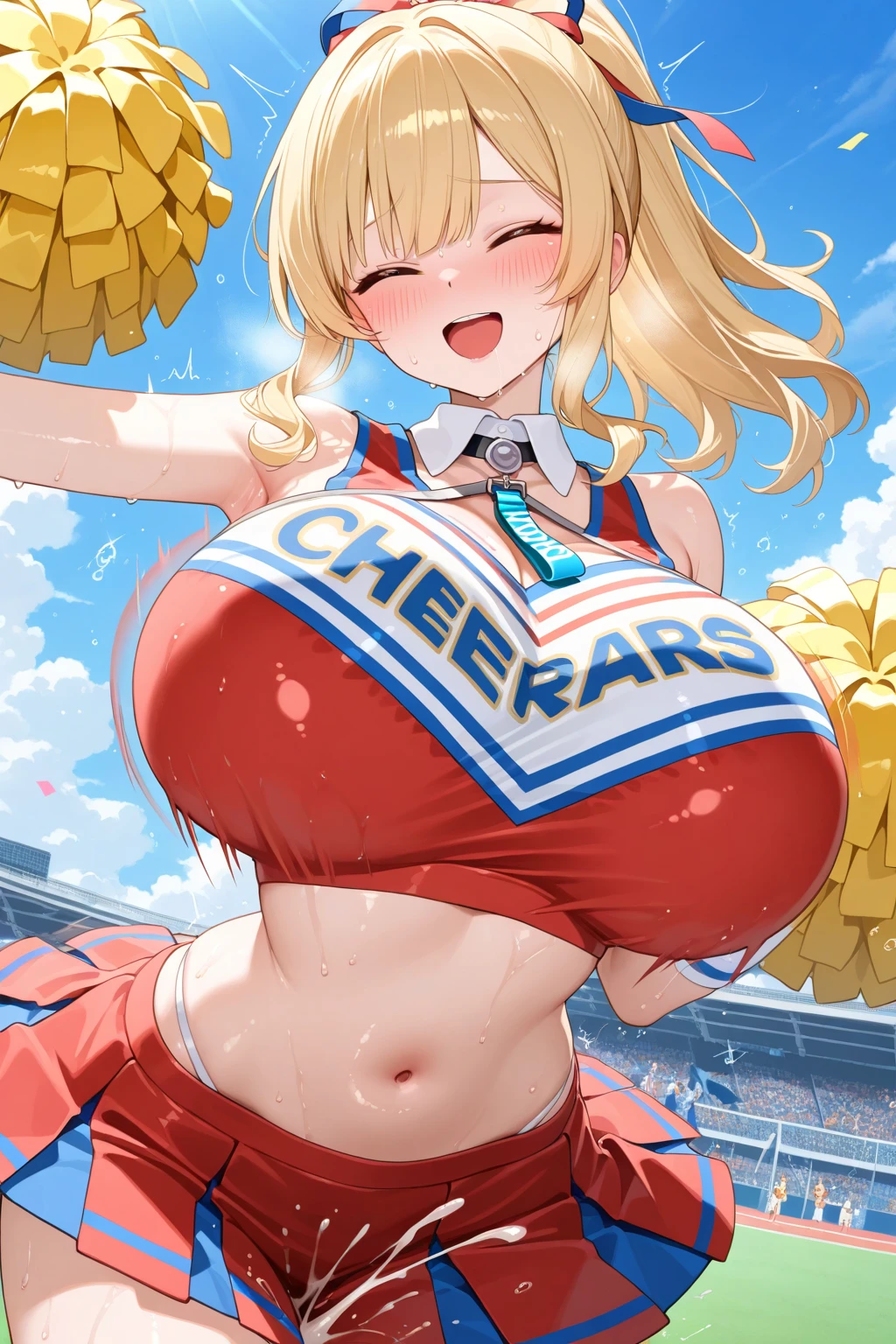 Super detailed、huge breast、,smile,seven woman side by side、bare breast,Cheerleader Costumes