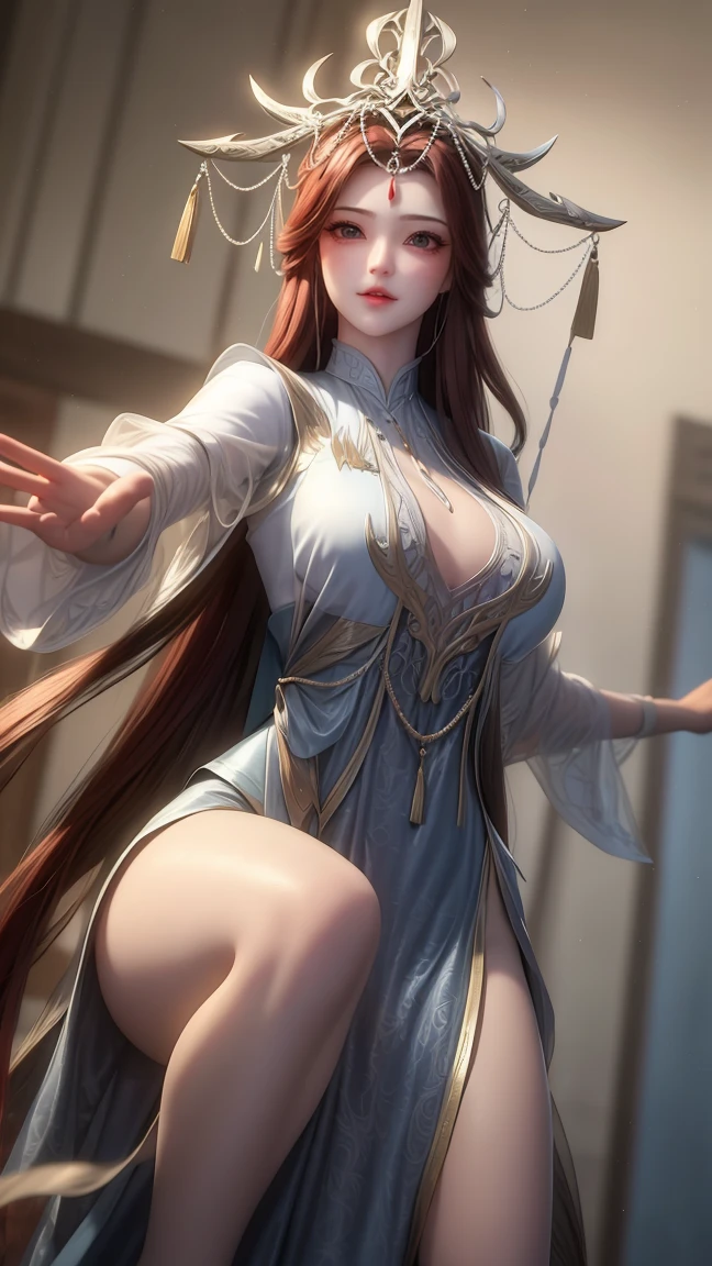 
a beautiful young woman with long hair, wearing a nightgown, sitting on a bed, barefoot, in a dress, lying on her side, cross-legged, full body shot, (best quality,4k,8k,highres,masterpiece:1.2),ultra-detailed,(realistic,photorealistic,photo-realistic:1.37),beautiful detailed eyes,beautiful detailed lips,extremely detailed eyes and face,longeyelashes,natural lighting,warm tones,soft focus,portraits,chiaroscuro,depth of field