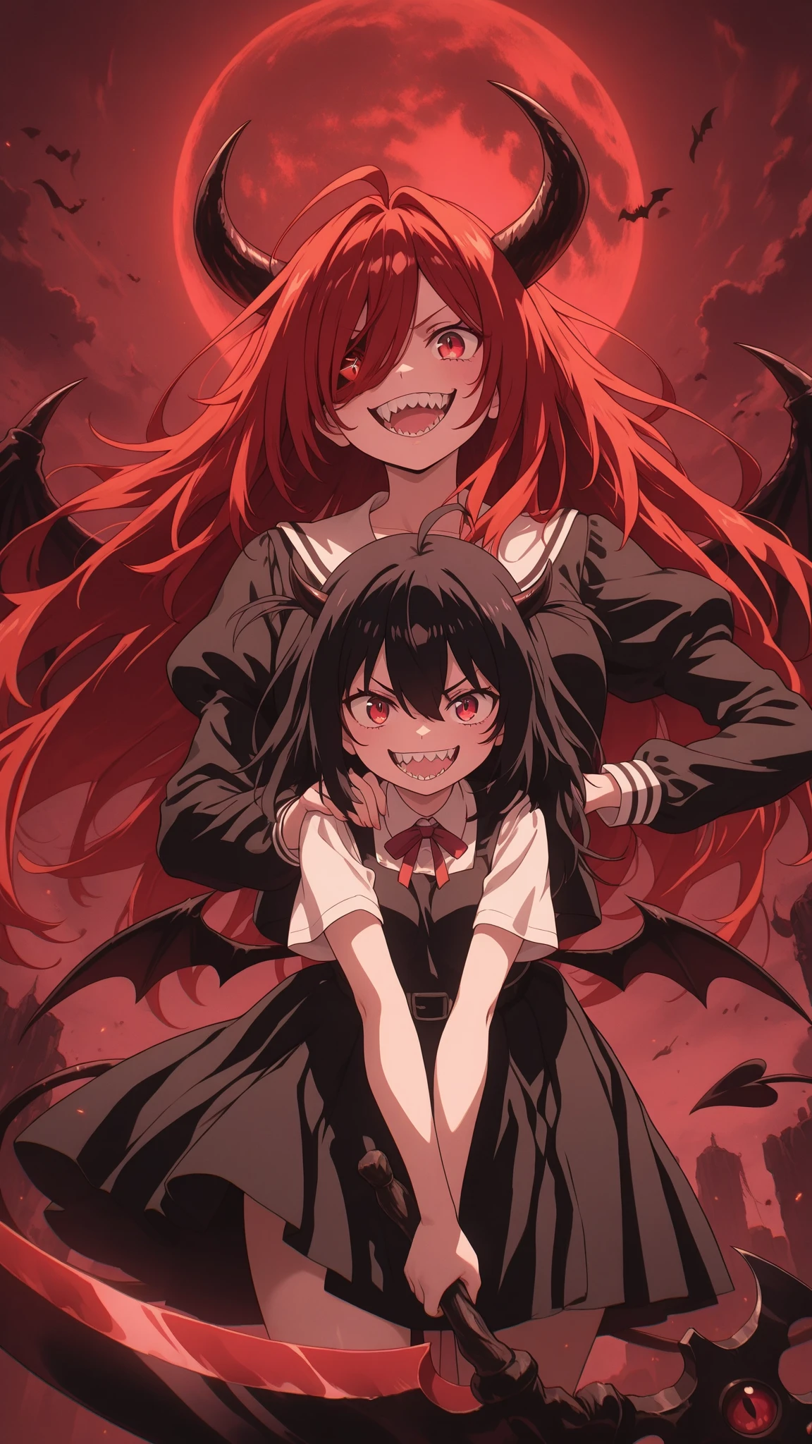 best quality masterpiece, AkagiV5, 1girl, solo, black hair, black kimono, brown tail, partially fingerless gloves, japanese clothes, kimono, long hair, looking at viewer, ((red eyes)), smile, glowing eyes, hands on own face, spider lily, sakuramon, ((blood swirl)), (yandere:1.4), (glowing eyes:1.4), crazy eyes,