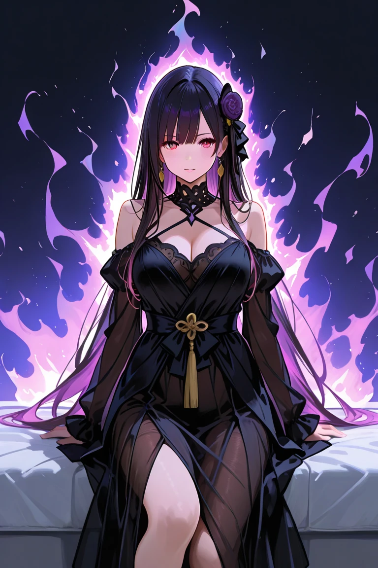 ((masterpiece, best quality)), 1girl, umegiri hihumi, purple eyes, purple hair, drill hair, figure clothes, thigh strap, rabbit ears, detached sleeves, wide sleeves, sash, bare shoulders, hair ornament, bow <lyco:umegiriHihumiBeatmania:0.65>