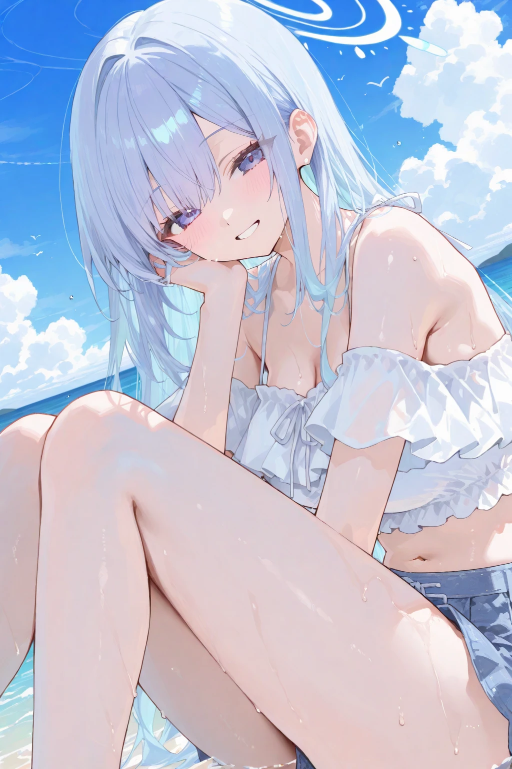 (masterpiece:1.2), high quality, high resolution,1girl,anime,Armpit sweat,Shyness,clear,Topless,High exposure,Having my armpits licked,His arms are tied and he is hanging from a rope,A man is groping her breasts,Sitting cross-legged,whole body,Slender body,See-through underwear