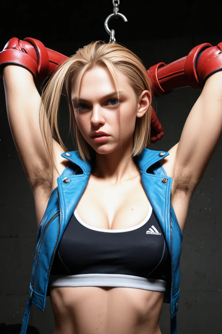 A muscular woman with huge muscles, white hair, angry blue eyes, wearing a tank top, covered in scars, a barbaric and enormous giant woman