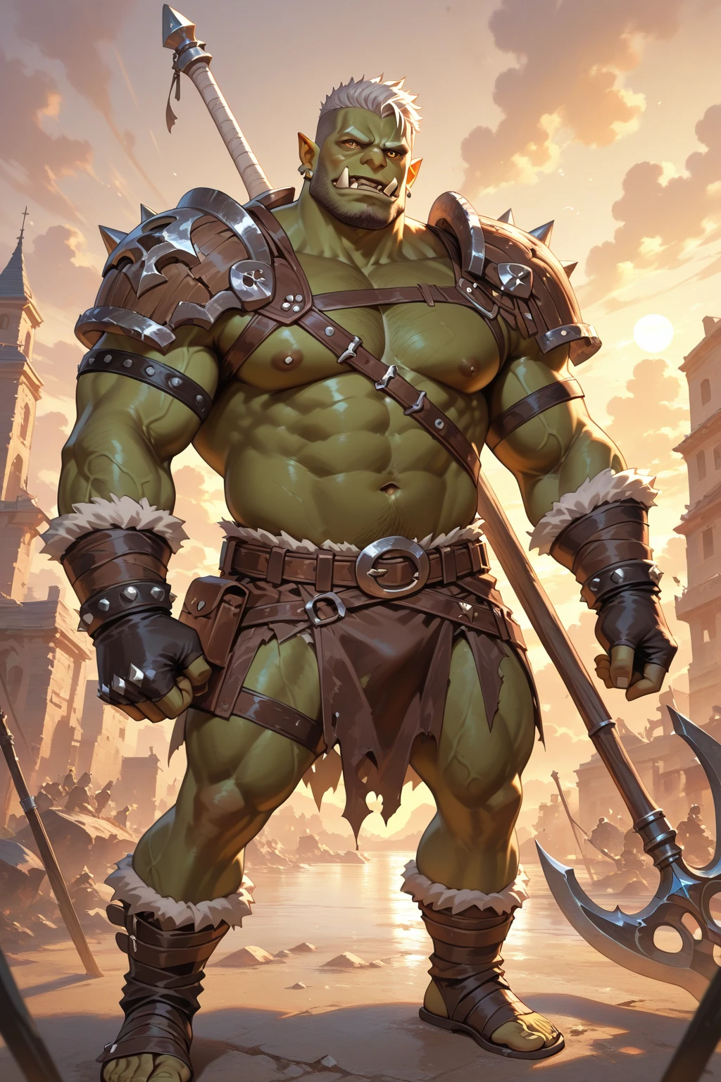 Ultra Detailed, Beautiful, Masterpiece, Best Quality, Half-Orc, Epic, Fantasy,1guy, dungeons and dragons,