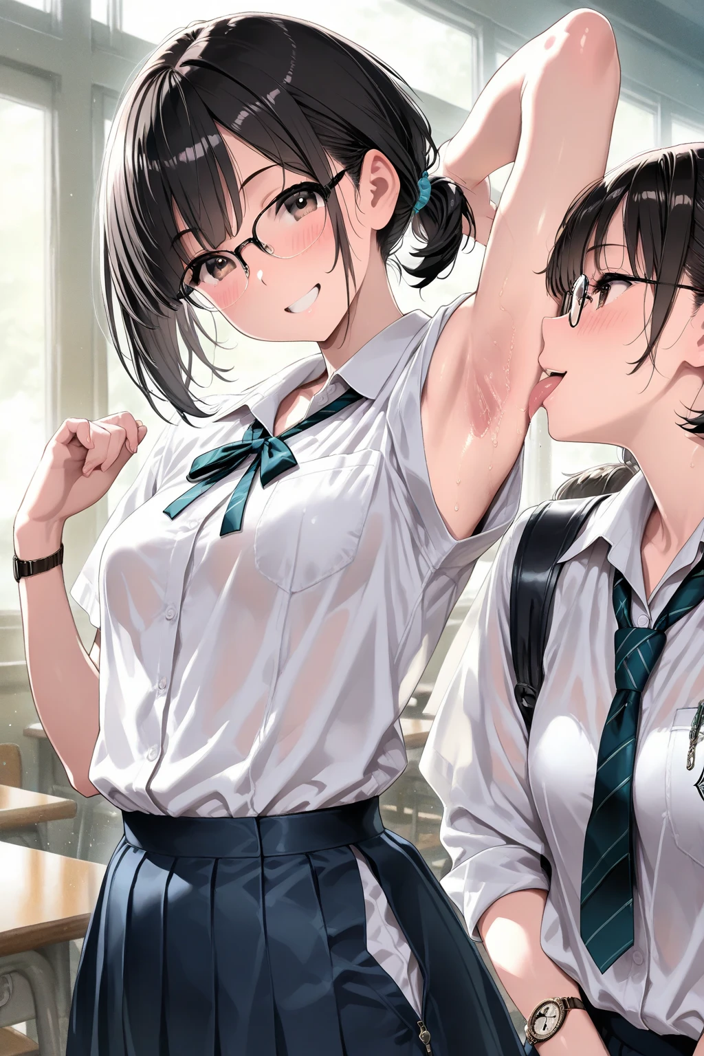 15 years old Vietnamese beautiful girl、小柄、Luxury、Jet-black eyes that shine so big and strong that they are pounding、short hair is neatly parted to the side,、Clip to forehead、in school uniform、jolly、Eyes full of curiosity、 healthy、sound、sano、jolly、fast feet、Athletic、Wheat-colored、Beautiful brown skin、School Uniforms、agility、strength、Beautiful tanned skin、Luxury、A slender、Victory、slender、Small breasts --auto