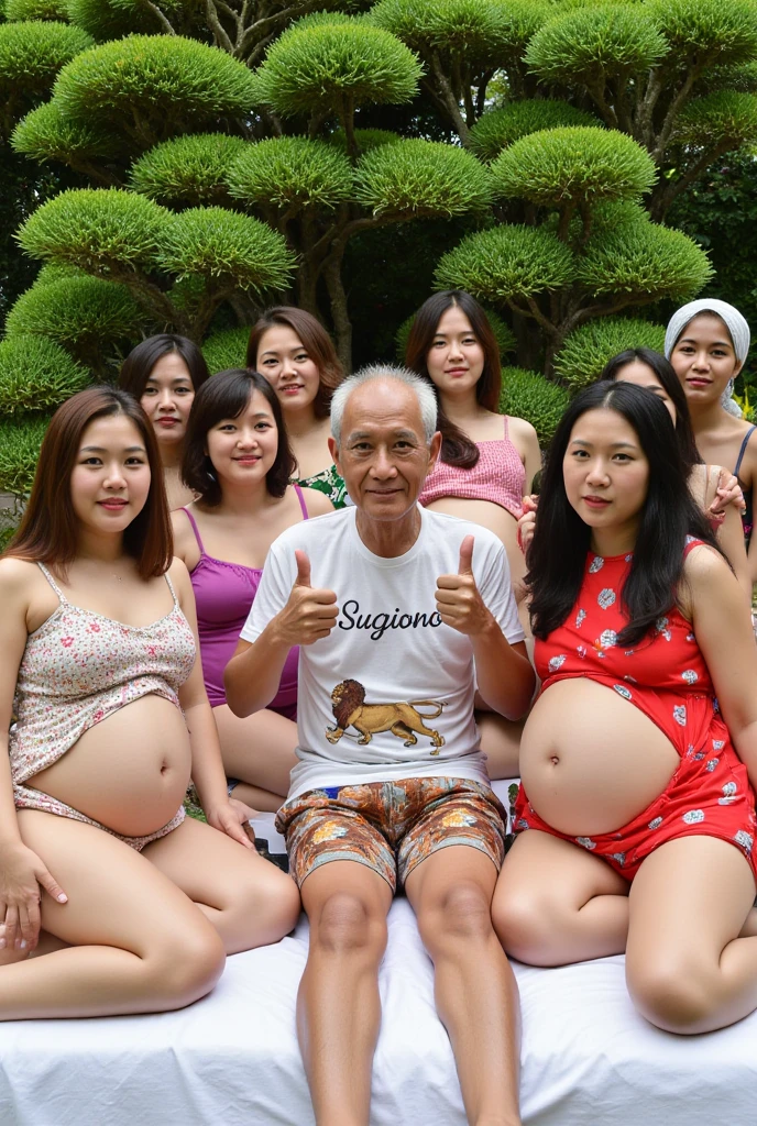 MagazineCover,sexfriend,75 years old、Short-haired male politician、Posing with two 12-year-old pregnant women in an old hot spring,The Man in the Middle,shyly smile,Light towel(Small)、Small udder,,Real Light,Rinzuki's stomach