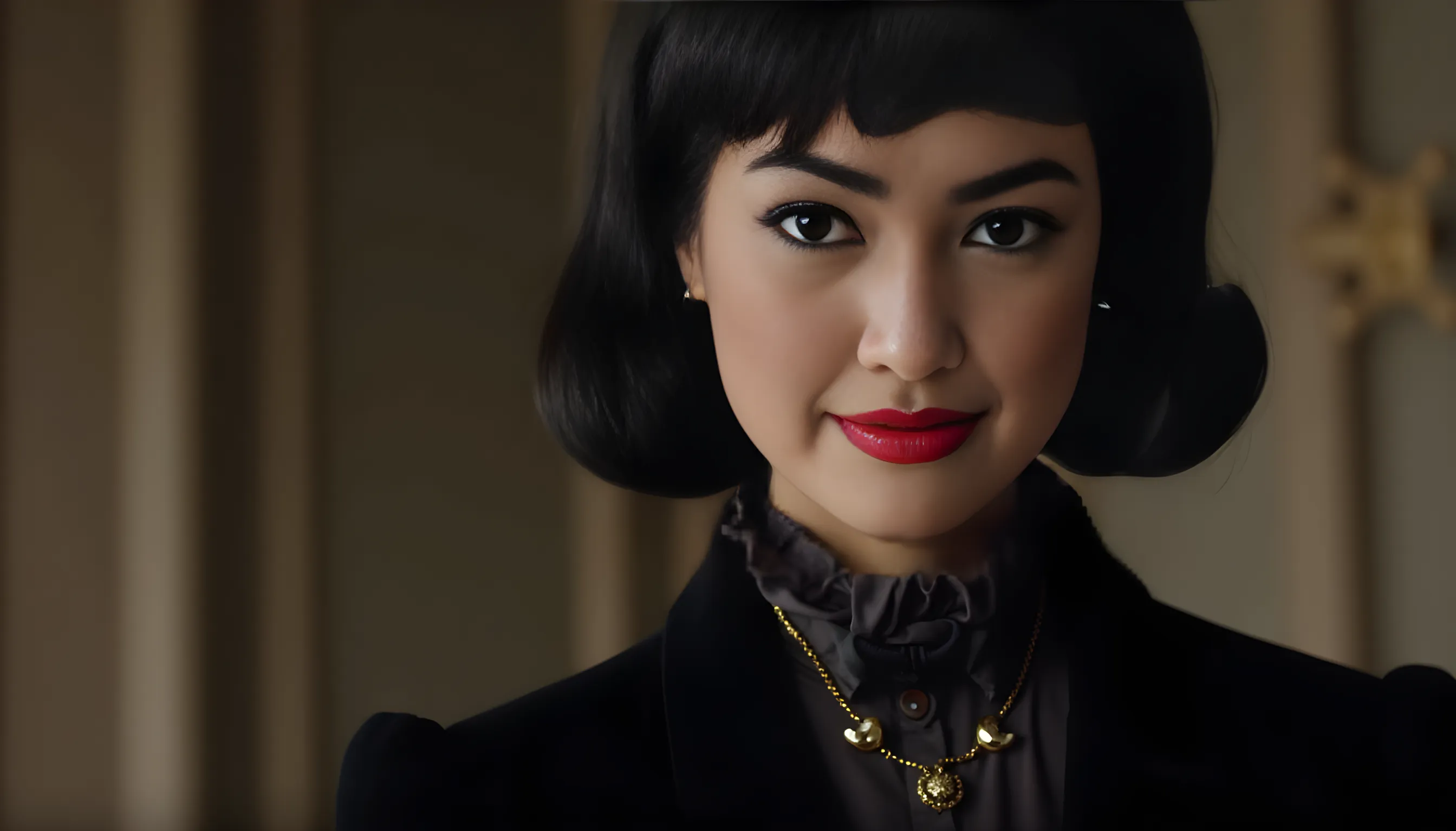 vintage old photo from the 1960s, masterpiece closeup portrait photo of a Catwoman Thai style in 1960, colour style 60s, black suit, thai movie style, Old Classic Films, old picture, maximum details, dramatic shadow evocative analog film noise, half body portrait, cinematic, movie still, captured in the style 35 mm movie film