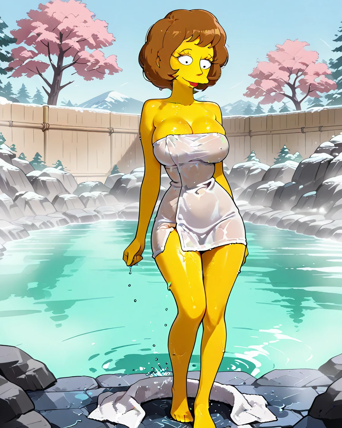 (Best quality, 4k, Masterpiece:1.3), beautiful woman, hyper realistic, 1girl, (droopy breasts, attractive body:1.2), sit-ups :1.1, short red hair:1.1, (wet rainy, wet by rain, wet body:1.2), ultra-detailed face, detailed lips, detailed eyes, double eyelid, sensual low-necked dress, open neckline, hanging breasts, side pose, visible curves, pool party, poolside, silver transparent mantle, muscular turned leg
