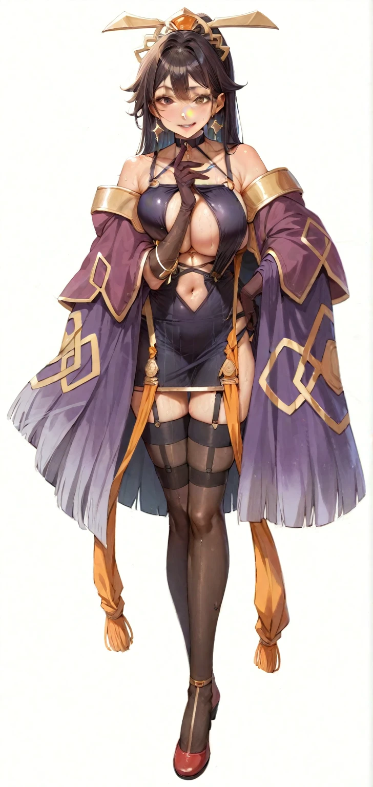 Highest quality, masterpiece, Ultra-high resolution, One Mature Woman,(gigantic breast:1.6),(Bad look in the eyes:1.3),tall,Grass-green hair,ponytail,Long Hair,Blue Cloak,A choker with silver bells,Blue gemstone earrings,(Golden monocle:1.5),Flower Hair Ornaments,Blade Loincloth,High exposure,Ninja costume,Gauntlets with swords,Clothes that emphasize the chest,front,Combat Ready,Fishnet tights,valley,Beauty,(Ninja:1.2),Jamadhar,Night Forest,Dancer,Red Eyes,Glare,Frowning