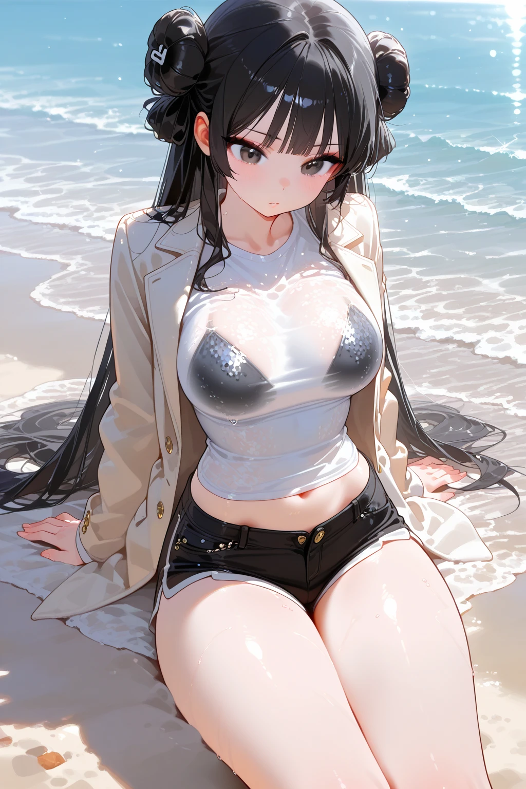 Masterpiece, Best Quality, Beautiful Girl, Swimsuit, Top, Wet Skin, Big Breasts, Sexy,