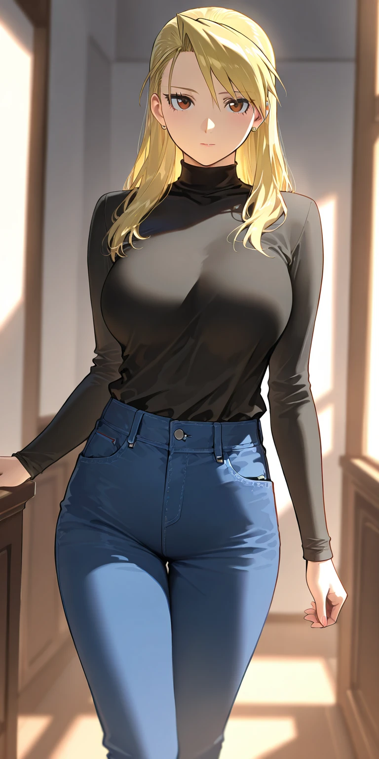 realistic, woman, turtleneck sweater wearing, garter belt wearing, sexy pose, smiling face