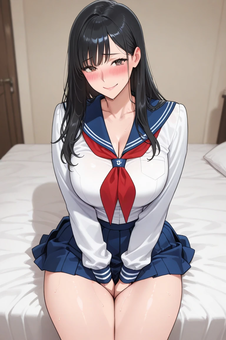 (8k、RAW Photos、highest quality、masterpiece:1.2)、(Realistic、Realistic:1.37)、Super detailed、超A high resolution、animation、1 girl、Pink nipples、Beautifully detailed face、、beautifulディテールの肌、whole body、Professional Lighting、Sailor uniform half-off、Miniskirt Uniform、Kind eyes、((ayukawa madoka)), (beautiful, fine grain)、Green Eyes、(Blue Hair、Long Hair、Parted bangs)、Angry、Big tears、Spread your legs、bed、Are sleeping、