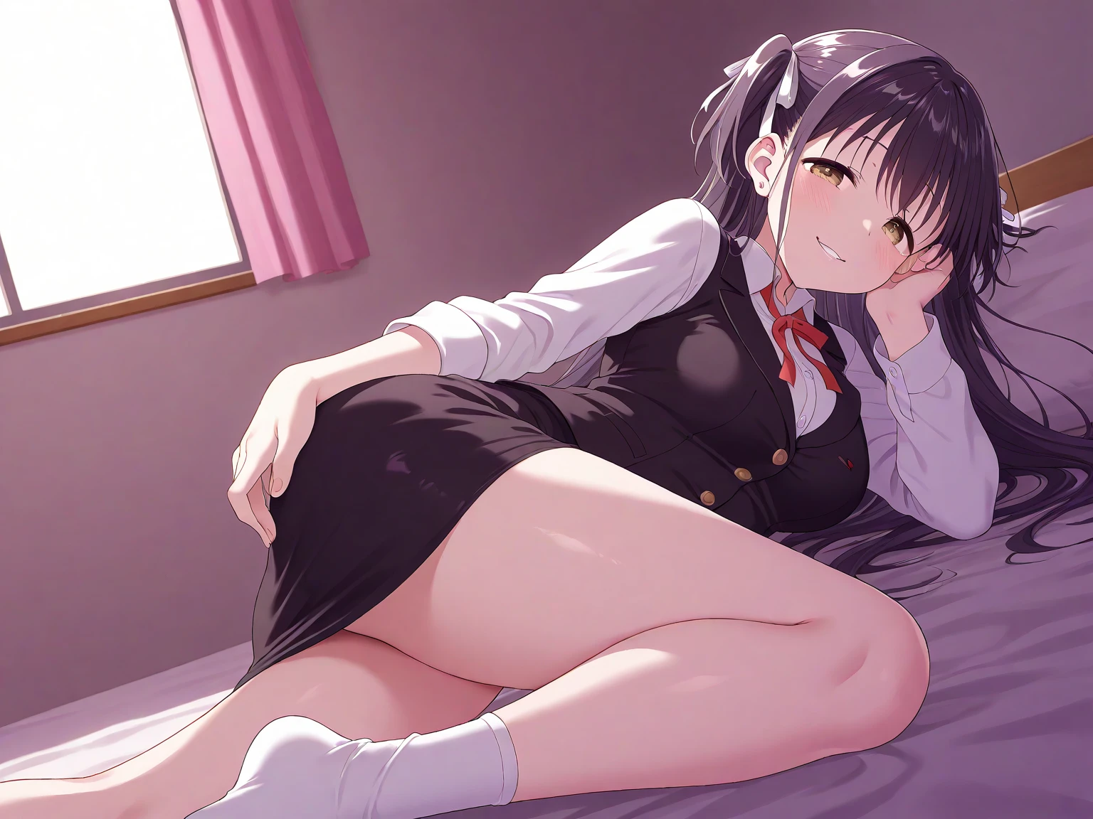Smaller chest、Eyes closed、Open your mouth wide、red blush、School Uniforms、opening legs、girl with、a large amount of semen、White liquid smeared、sexual fluids squirt