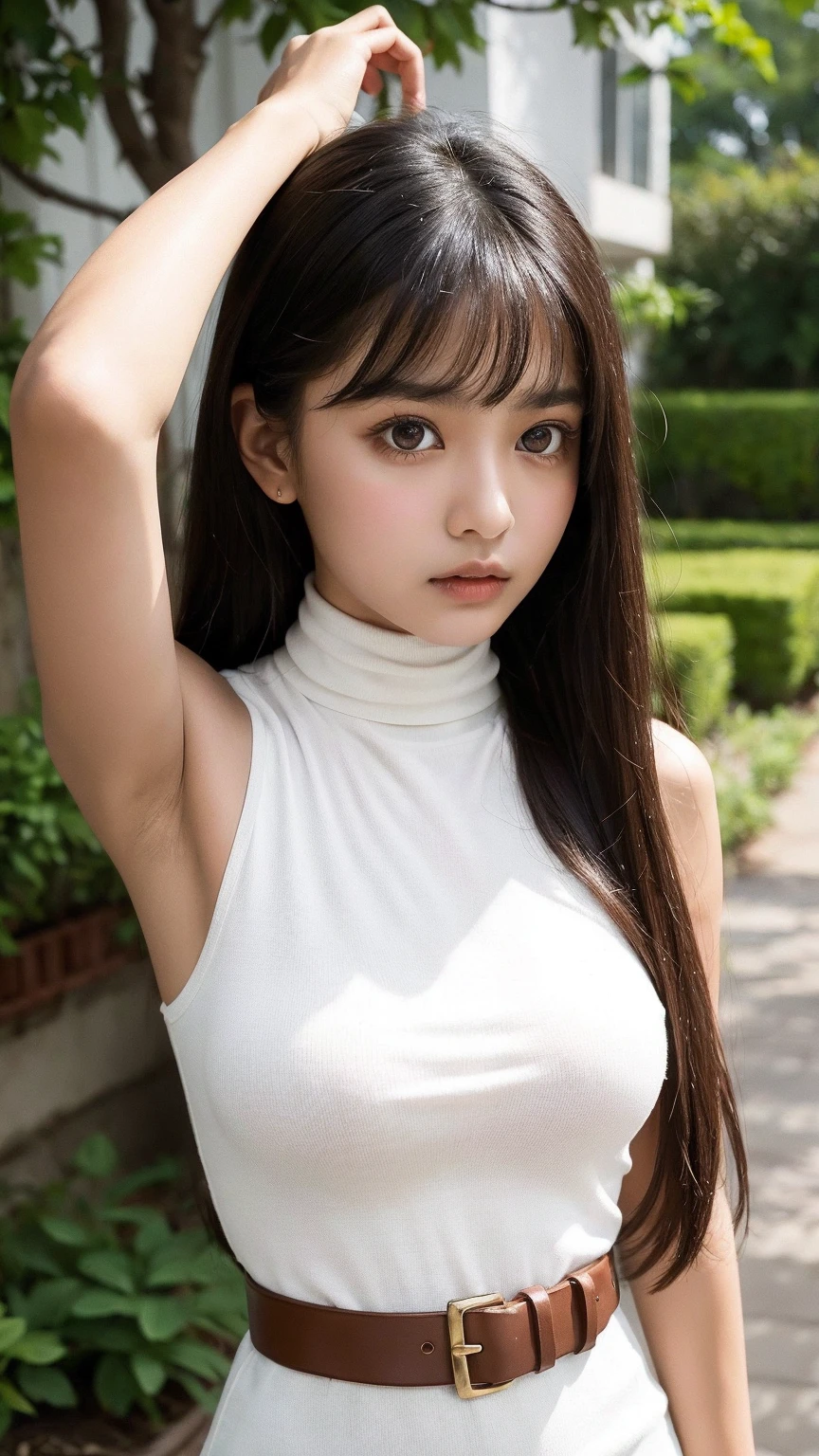 Young girl ,masterpiece,Realistic,32k,Highly detailed CG 8K wallpaper, Highest quality ,Upper Body,((Gray Hair:1.2))、White Tank Top 1.5