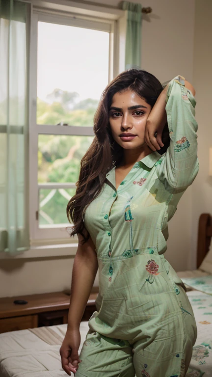 lovely cute young attractive indian girl, brown eyes, gorgeous actress, 23 years old, cute, an Instagram model, Indian, wearing Cute green Flower Sundress and Cardigan,You can make this pose very easily and can get a new stylish look in this pose. In this pose, you should give a cute smile and look in another direction