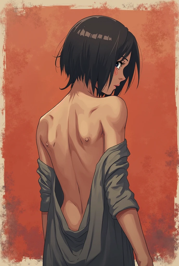 18-year-old female、the body is slim、Thin legs、sexy、（Exposing the breasts）、（完全にnaked）、anime、全naked、naked、Nipples、Black Hair、Butt、綺麗なButt、小さなButt、Buttを触る、Buttを揉む