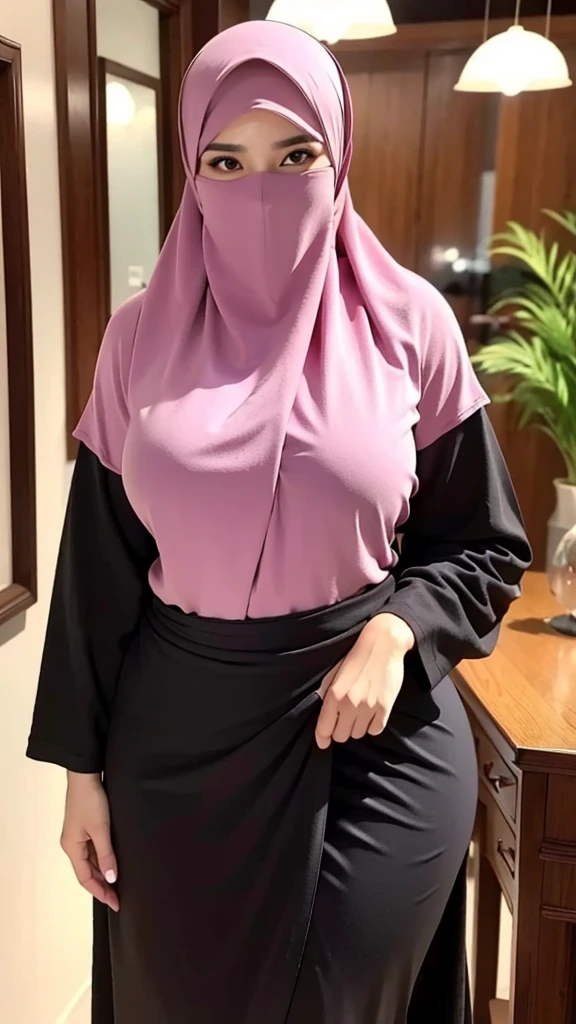 (iu:0.8), RAW, Best quality, high resolution, Masterpiece: 1.3, Beautiful hijabi bbw chubby malay women ,big eyes, perfect nose, perfect bbw body, wearing sport bra, huge large big breast, Masterpiece, smile teeth.