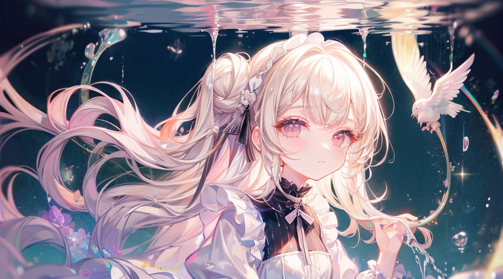 Masterpiece, High Quality, High Definition, Portrait, Superbly Detailed, One , Solo, Lolita, Grimm's Fairy Tales, Very Beautiful, Cute, Adorable, Embarrassing, White Skin, Gazing, Looking Up, Pretty Heroine, Pastel Colors,. Kawaii, Kawaii colors, interdimensional space, otherworldly, fantasy, dream world, fluffy, alone, very beautiful, cute, adorable, embarrassingly posed heroine