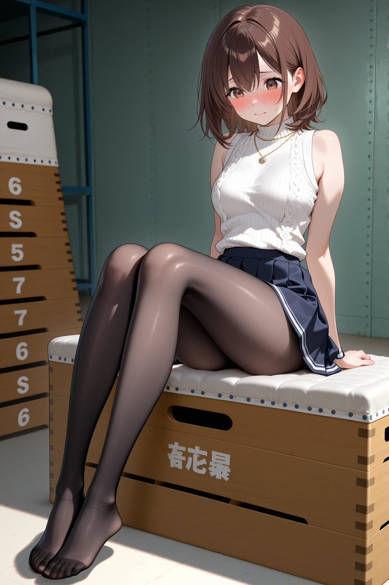 (masterpiece、highest quality、High resolution、Realistic photo、Real looking skin:1.1)、
(A woman is showing her boyfriend the clothes she tried on:1.5)、
(Provocative, grinning expression:1.5)、
(She is wearing a white sleeveless turtleneck sweater:1.5)、
(She is wearing a grey pleated mini skirt.:1.5)、
(She is wearing black mid-length boots:1.5)、
(The panties are made of black lace with a pattern.:1.5)、
(She has long brown hair.:1.5)、
(The location is inside an apparel shop.:1.5)、
1 Japanese Girl、solo、Full Body Esbian、Beautiful Eyes、Shining Eyes、Shining thighs、NSFW