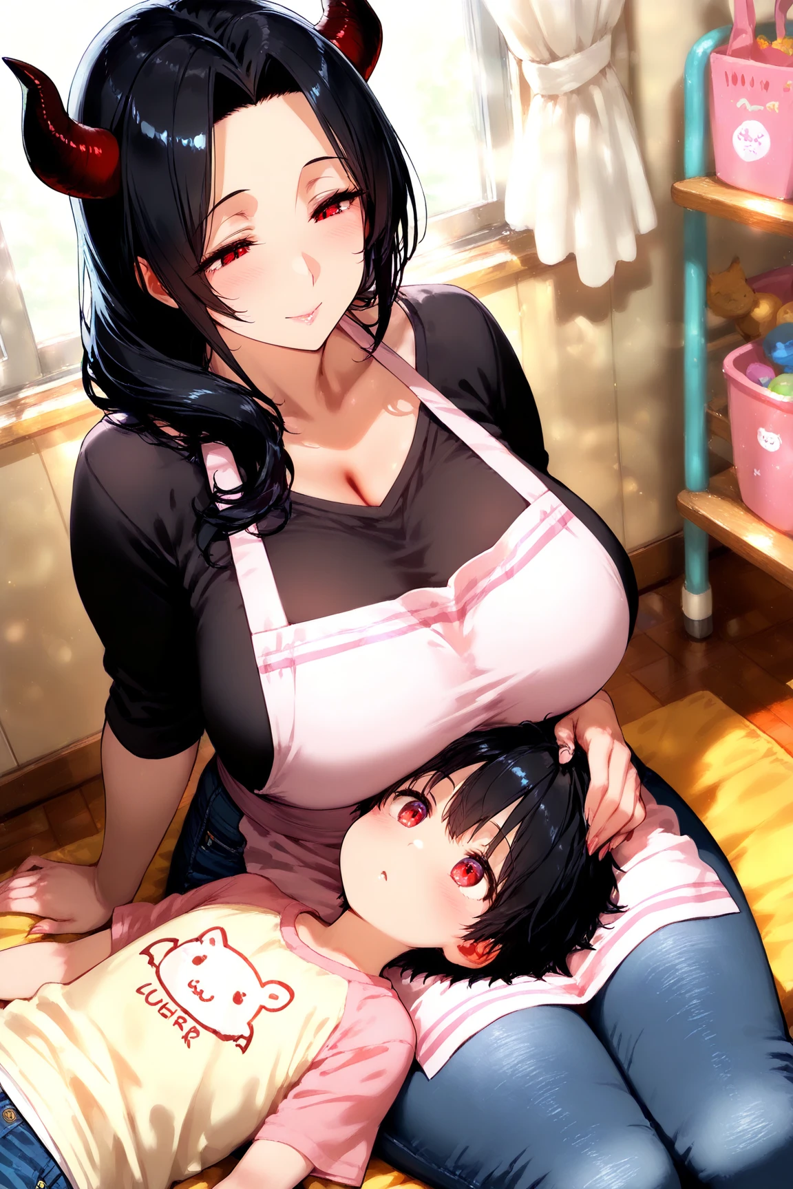 (NSFW:1.0),((8 year old boy,1 person,Completely naked,boy caresses a woman&#39;chest,Knead by hand)),(男の子1 person,penis,handjob,(chestに兼:1.5),(with projectile:1.5),throw),(30 year old Japanese woman,Mother,housewife,(Completely naked:1.3),blush,smile,(巨大なchest:1.2),mature woman)
