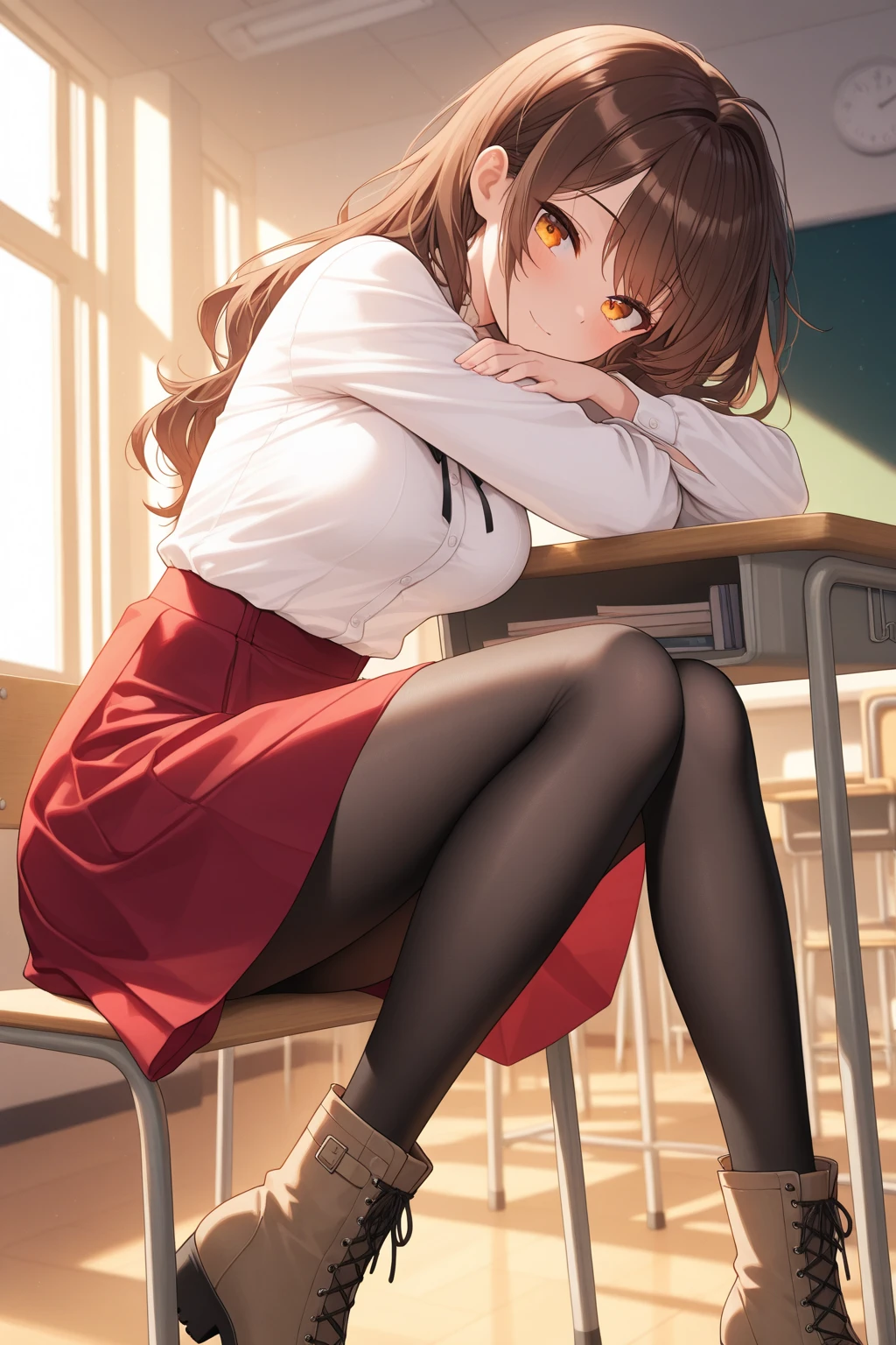 anime, beautiful face, highly detailed face, 2 accurate legs detailed eyes, highly detailed background, perfect lighting, accurate arms, accurate hands, accurate fingers, full body, 1girl, solo, ruby hoshino, oshi no ko, indoors, detailed heels, black detailed thighhighs, indoors, in the office, absurdres, high res, ultrasharp, 8K, masterpiece, looking at viewer, (full body:1.4), teasing smile, black tight skirt, loosely worn shirt, unbuttoned shirt, cleavage, sitting on a office chair, nsfw, beautiful panties, nearly nude, naked, wearing office bra, wearing office panties