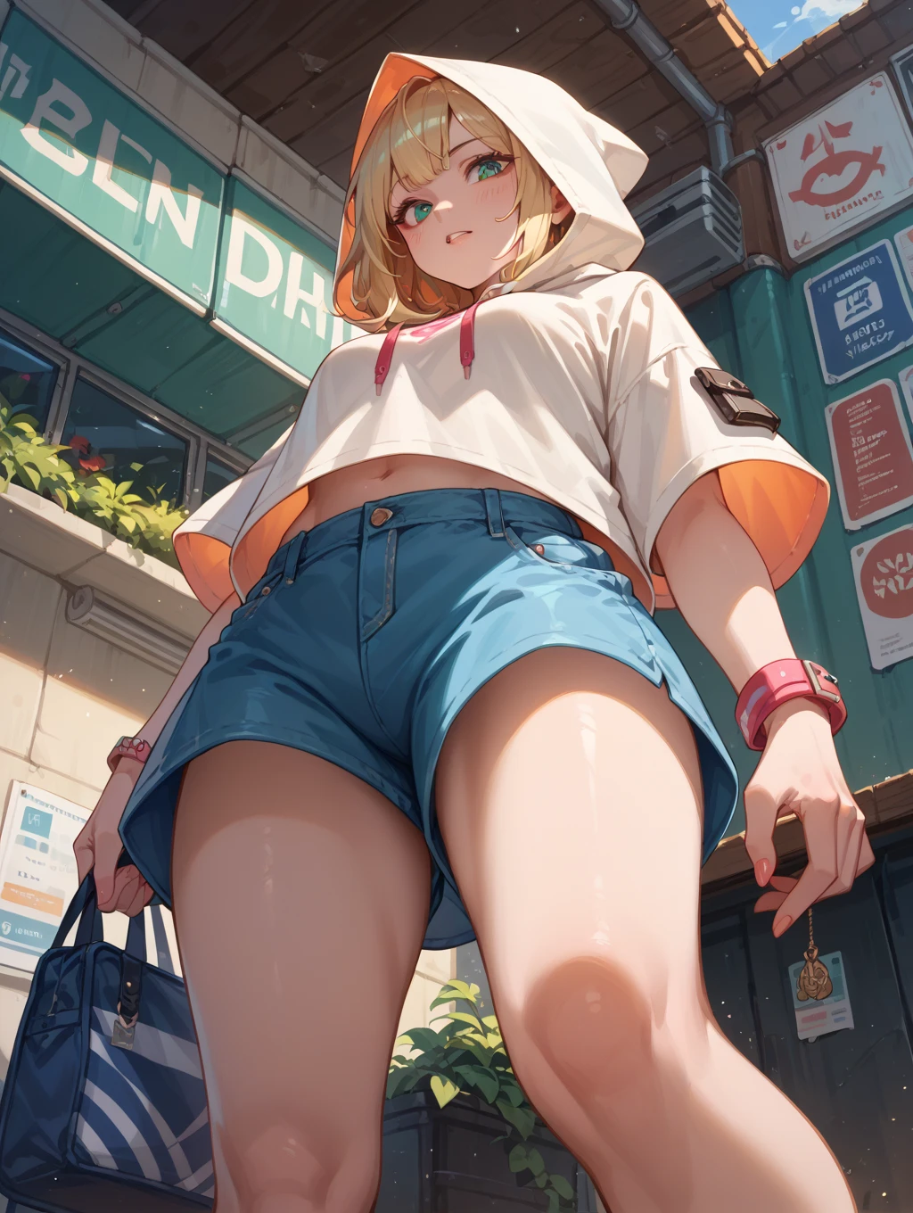 anime: 0.8), 6+ girl, (12 year old girl: 1.4), A neat and clean woman, (Ample breasts: 1.4), (Cheeky Smile: 1.1), (Black knee socks: 1.1), camisole, mesh (Tank top: 0.9), (Tube top: 1.1), T-Shirts, Off-the-shoulder crop top, mini skirt, sneakers, Sandals, (denim: 0.9), (Shorts: 0.9), Compression shorts, (hoodie: 1.1), (Track jacket: 1.1), (Windbreaker: 1.1), (Jeans jacket: 1.1), (Unzip: 1.2), Open Front, AEON Shopping
