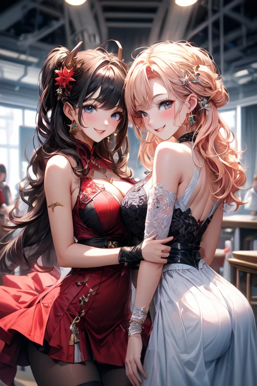 women, long hair with 2 braids,(( natural redhead)), honey yellow eyes, long black nails, short black skirt, Dark purple off-shoulder blouse with neckline detailing, chest a little big, mischievous smile, Broad smile, wide range of expressions, sitting on a sofa in a living room, homely atmosphere, holding a cup of tea.