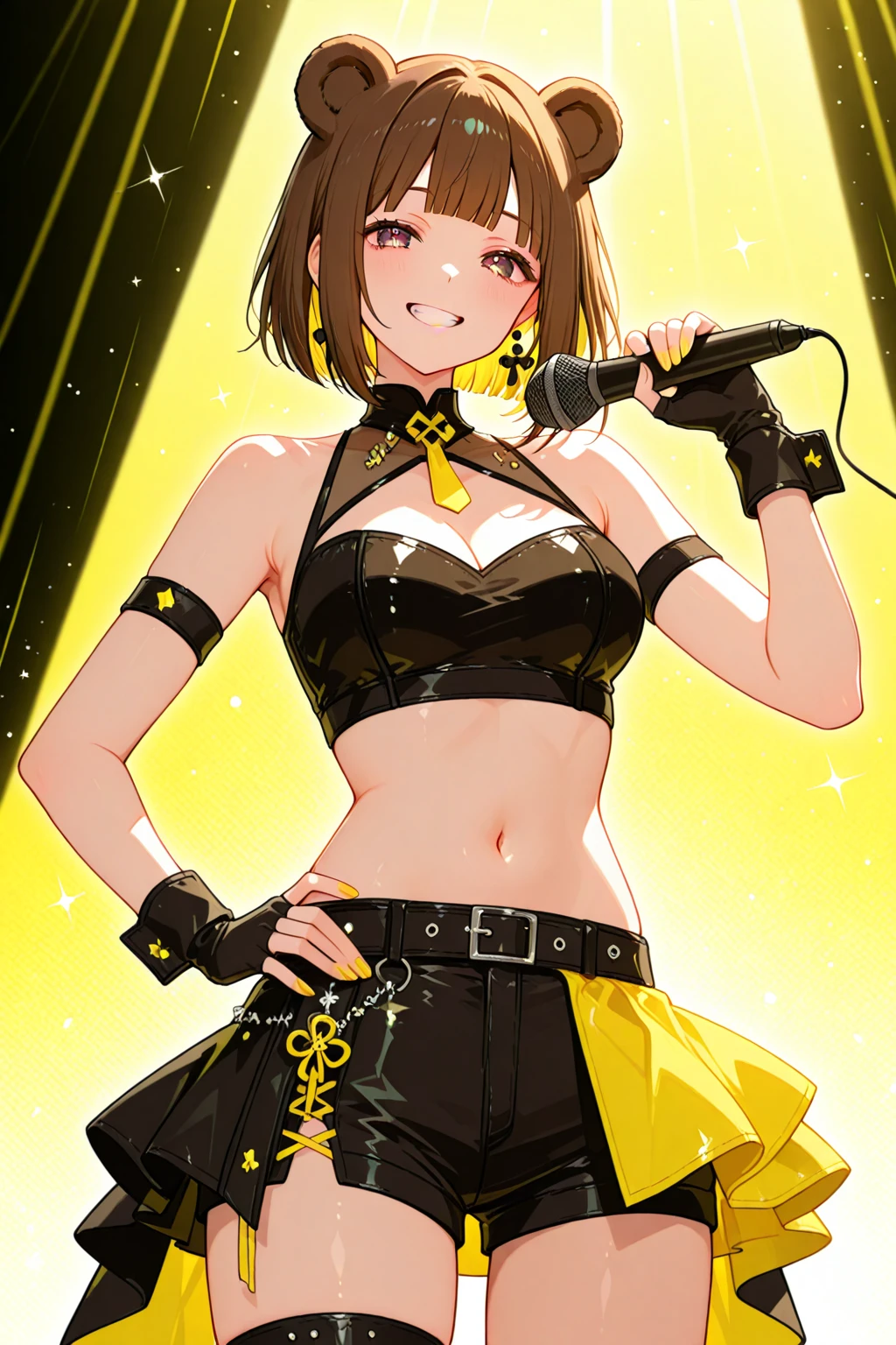 HighestQuali，Best picture quality，4 k hd wallpaper，Idol girl(enviroment)，Stage costumes，be on stage，holding a mic，（full bodyesbian：1.7）