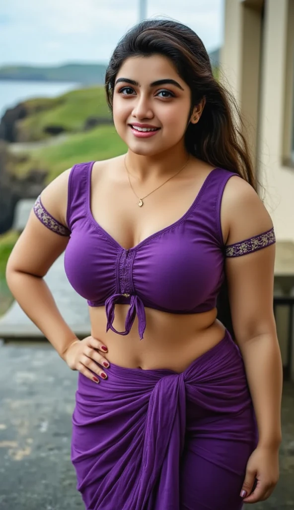 Indian woman masterpiece, best quality, ultra-detailed, (warm hue, warm tone: 1.2), Indian woman wearing colorful saree, 20 years old, (chubby cheeks:1.1), (curvy body:1.2), (eyeglasses), (bindi), An Indian beauty, charismatic, light Indian- skin, view the viewer, naughty smile, villa in the background, cinematic light, side lighting, ultra high resolution, best shadow, RAW, seductive look, 4k