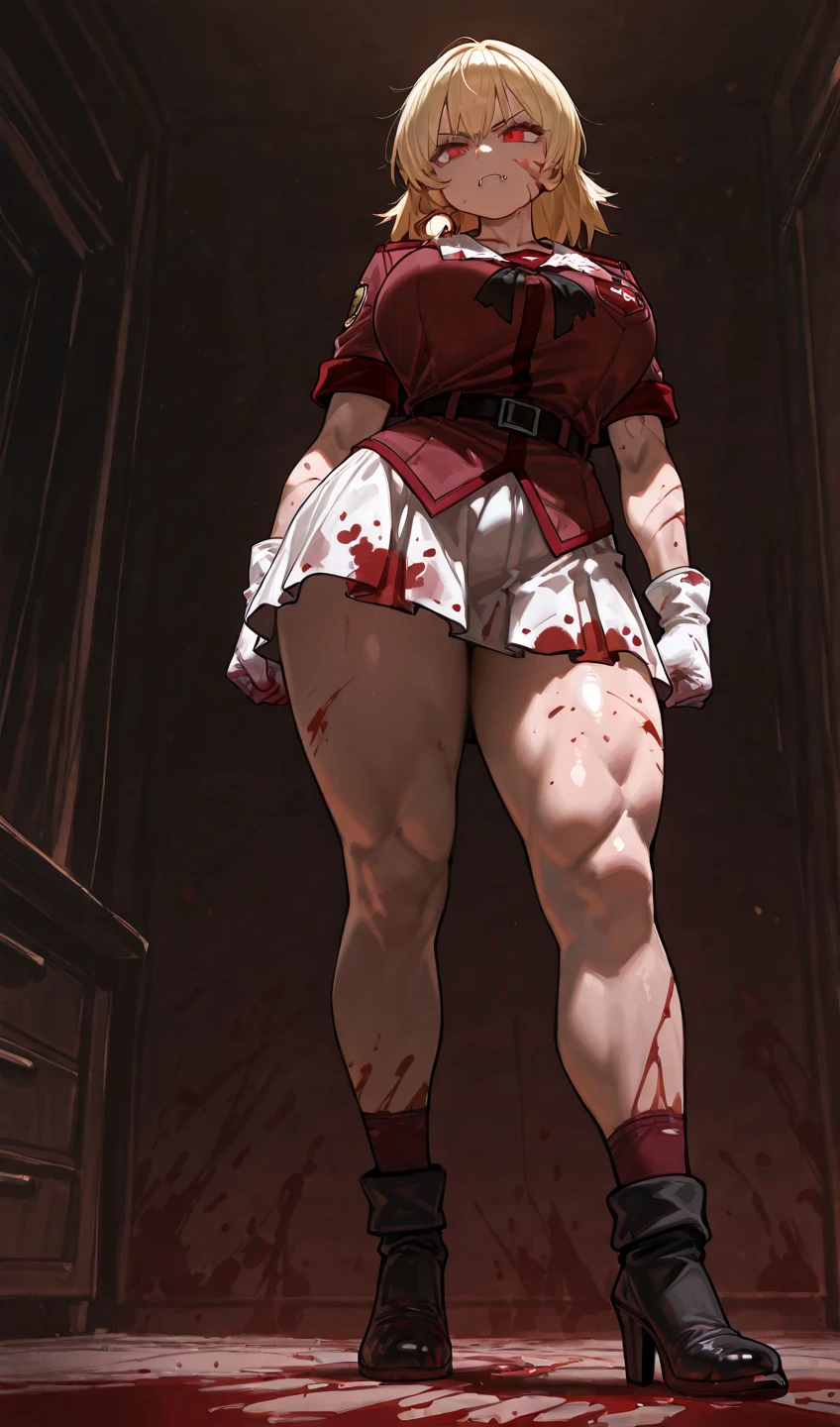 ((bloodstains)), ((respingos de bloodstains)), ((bloodstains nas roupas)), ((mancha de bloodstains)), hospital, (nurse uniform), (has an electric saw), (zombie's), absurderes, foto RAW, extremely delicate and beautiful, Masterpiece artwork, muscular woman, extremamente musculosa extremely large physique, extremely muscular legs, extremely muscular arms, extremely large physique, very muscular,best qualityer, ultra-high resolution, 32k, hyper realist, ultra-detailed, Detailed Description, skin fair, 20 year, crying mole, 耳环, Colossal, short medium hair, wavyhair, evil smile, full body shot, bloodstains, bloodstains no corpo, bloodstains na faca , eu que ro bloodstains, muito bloodstains, coloca bloodstains,