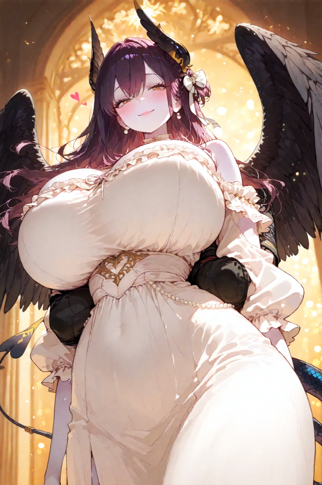 girl, moth girl, moth ears, moth wings, white fur, beautiful, yellow eyes, lamp on the background, thick figure, pretty, inside house, legs spread, insect arms, furry arms, tsundere, pouting face, bratty, alone, solo girl, bratty expression, collar, bright collar, shiny collar
