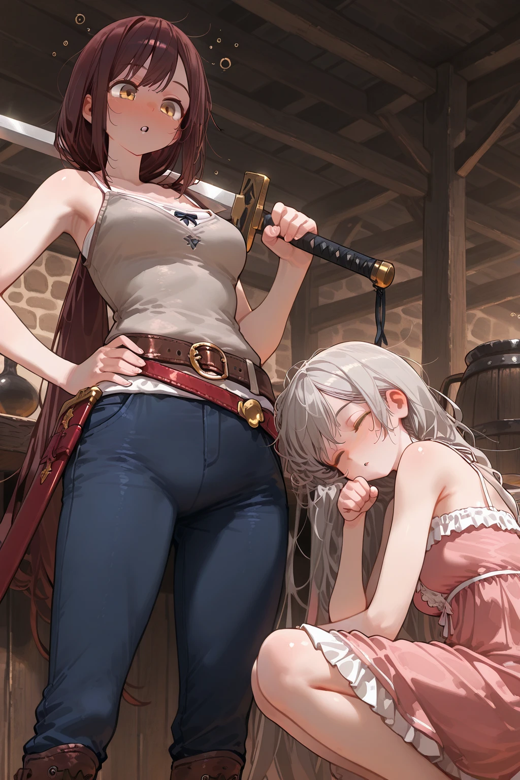 Anime. 1Girl. Cutie. Slave. Dirty tunic. Torn tunic. Slave collar. Shackles. Barefoot. Cold. Runny nose. Nasal mucus. Snot flows from the nose. Sneeze. Sneezing. Strong, desperate desire to sneeze. She sneezed. Snot flowed from the nose when sneezing. Handkerchief. Cover your nose with your hand. Blows his nose. Urinary incontinence. Urination. Urine. Strong urge to pee. She pees on the floor. She peed herself. Diarrhea. Defecation. Poop. Strong desire to poop. She pooped in her panties. She shit herself. Standing. Slave market. Sneezing fetish. Omorashi. Scat. Full height. Whole body. A high resolution. Ultra resolution.