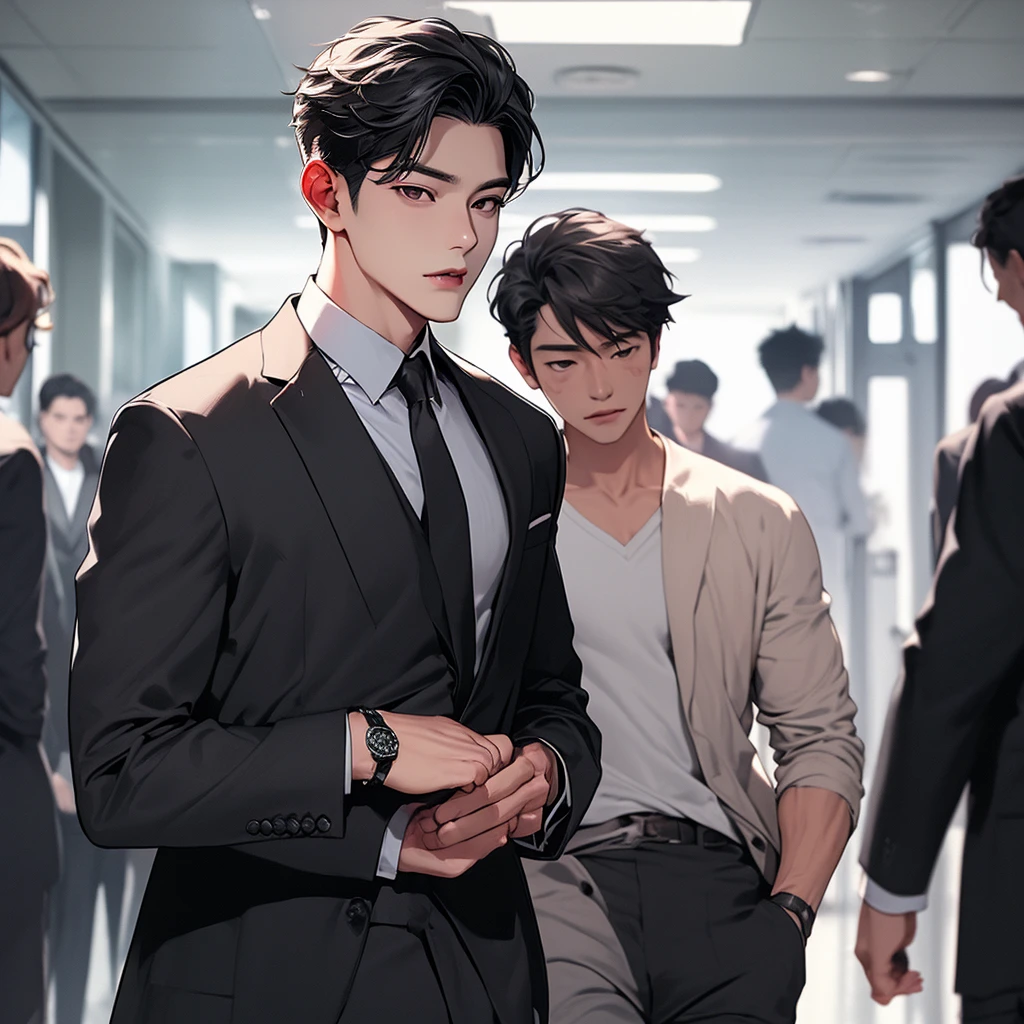 Asian Men、flat face、realistic、eye glasses、yin、moody、No muscles、slender