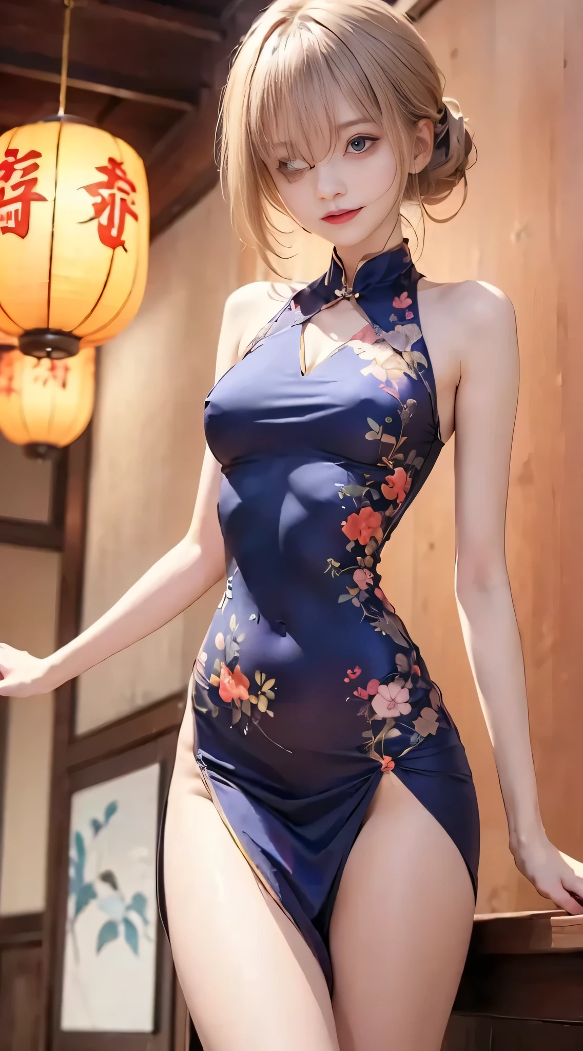 Blue cheongsam girl