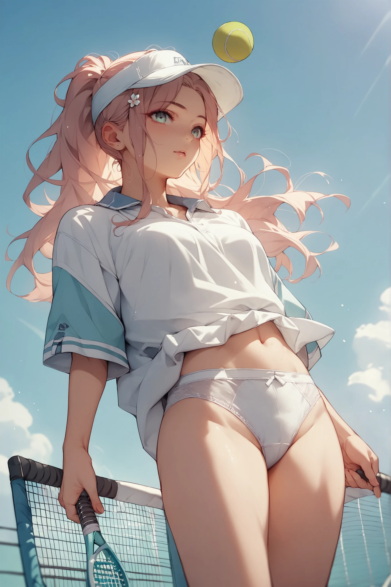 tennis wear,Beautiful girl、White Underwear、Panchira、white panties、Beauty