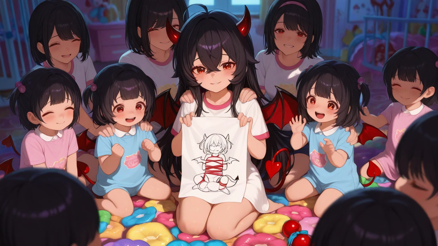 masterpiece, best quality, expressive eyes, perfect face, a toddler get transformed into a cuntboy, solo, surpriced, blushed, black hair, long hair, red baseball cap, brown eyes, full body, bare foot, ?????, in a bedroom, pussy, shining magic wand.