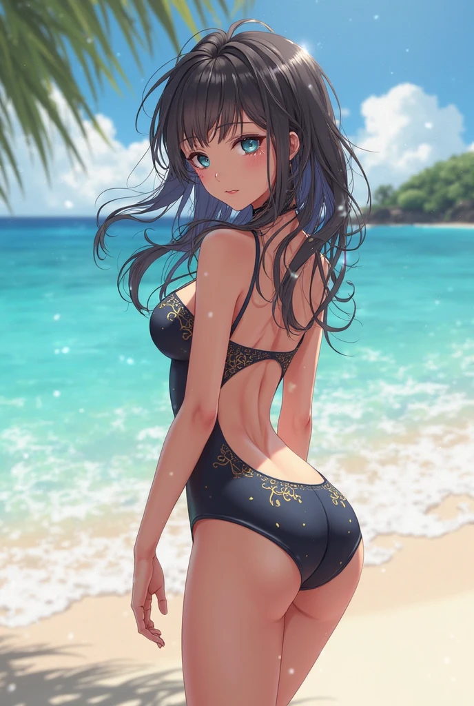 masterpiece, best quality, high quality, newest, new, exceptional, best aesthetic, BREAK
anime, 1girl, long hair, bikini, navel, stomach, arms behind back, BREAK
outdoors, ocean, palm tree, waves,