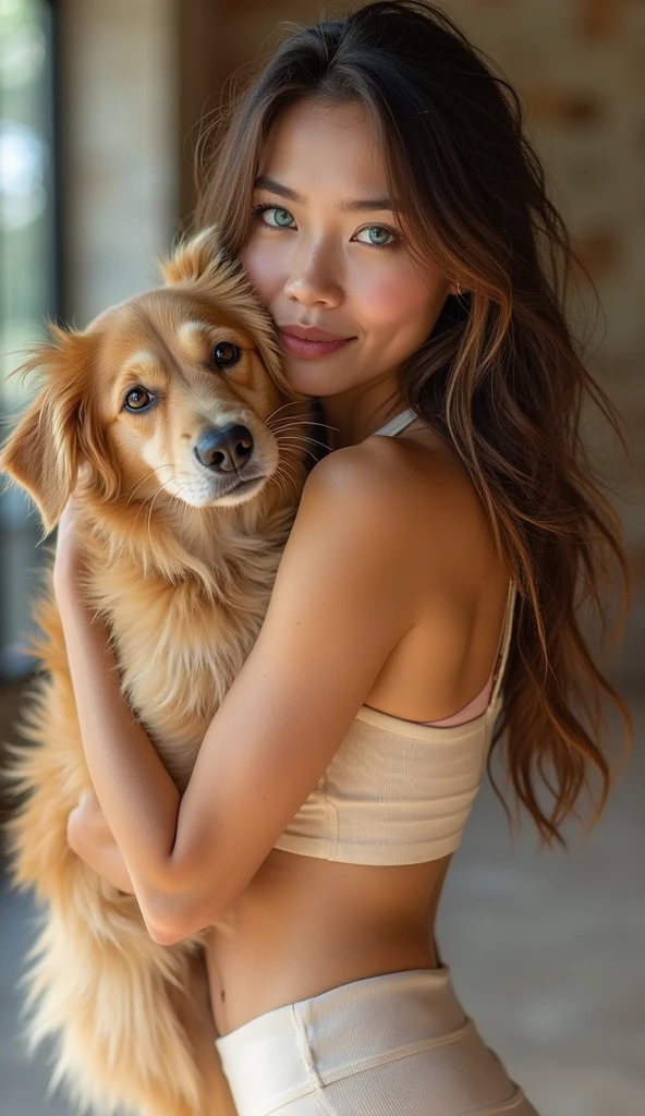 Latina with big tits fucking a dog