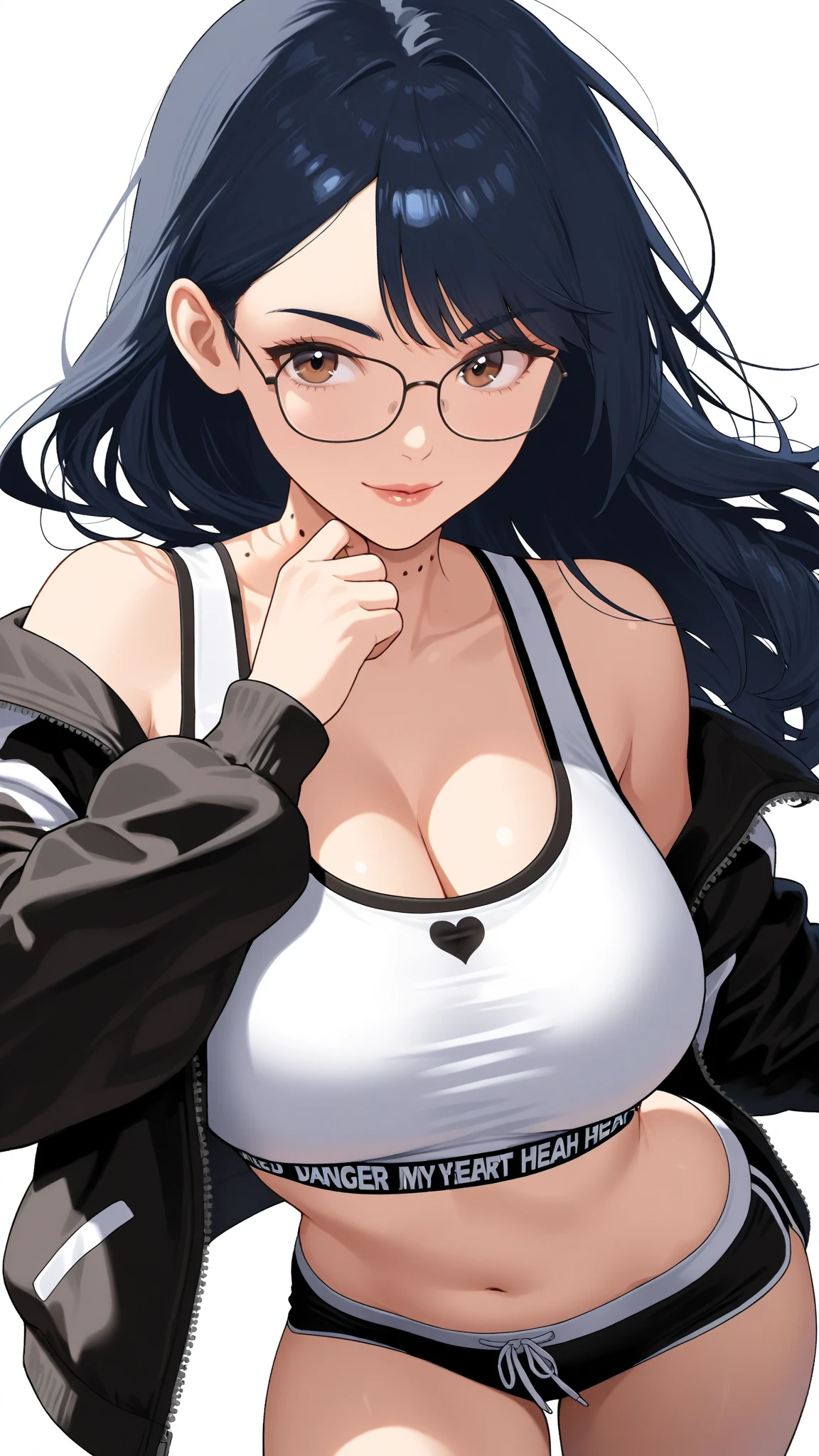 Anime girl with glasses and black top posing for photo, anime moe art style, Seductive Anime Girl, with glasses, charming anime girls, (Anime Girl), Smooth Anime CG Art, Beautiful anime girl, very detailed Artgerm, with glasses on, beautiful anime woman, anime girl wearing a black dress, Anime Girl, pretty anime girl, Portrait Anime Girl