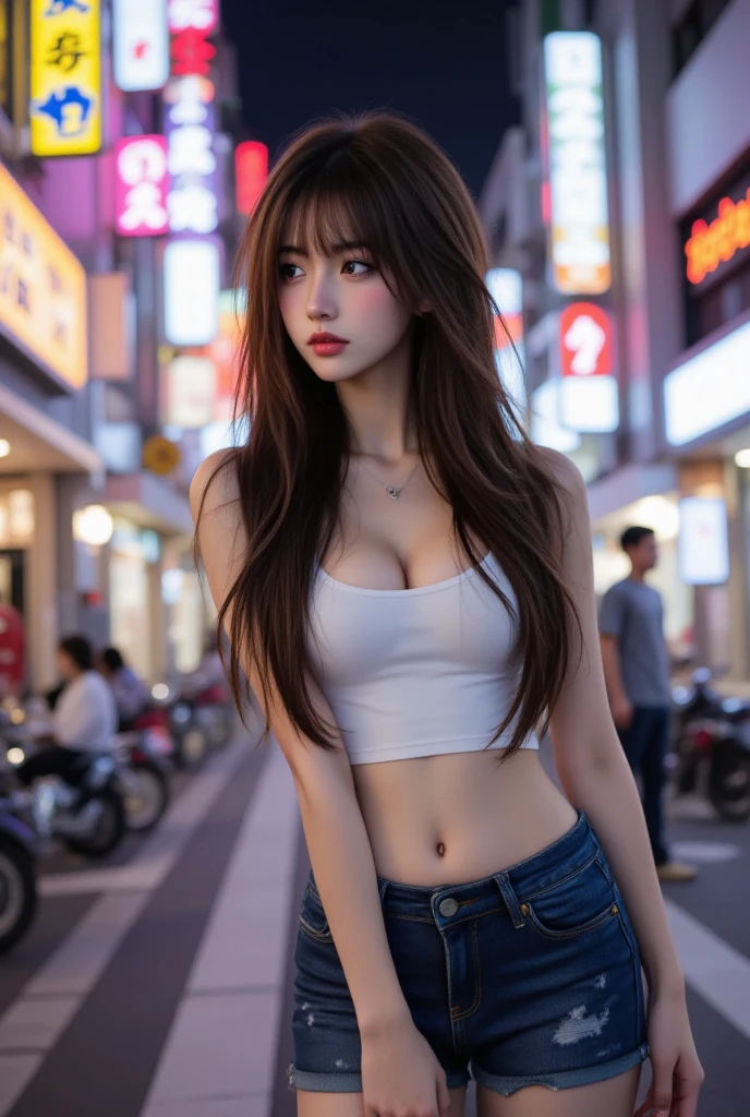 high qulity，highest  quality，4K，High fine-grainedness，realisticlying，Glowing skin，White skin of the，with a good figure，Raised sexy，Large breasts，closeup cleavage，largeaperture，F3.5 large apertures