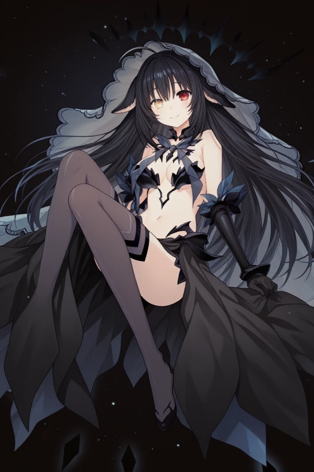 Half demon half Angel girl white and black hair golden left eye demon right eye naked