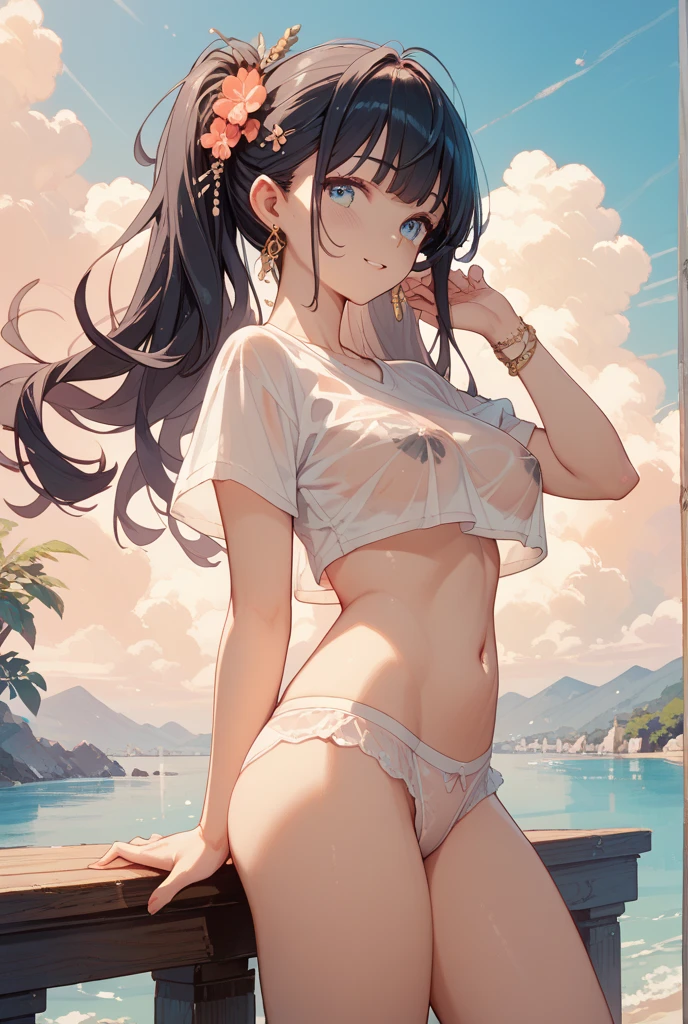 (8K、Highest quality、Highest quality、masterpiece)、Detailed face、One Girl、(Brown Skin:1.2)、Long Hair、Red Eyes、Serious、(Red Tank Top、Denim hot shorts、Open Shorts、Unziped shorts、Mini jeans Shorts、No Panties、NoPanties、Spread pussy、heart cutout)、labia view、Beach、cloud、vagina、Pussy Lip、Wedgie between Pussy Lips、Big Breasts