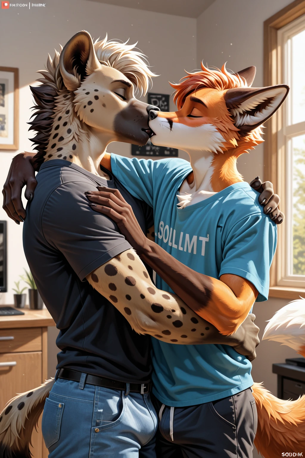 score_9, score_8_up, score_7_up, rating_Uncensored,source_furry,anthro,source_3D, gay furry wolf male (manga comic but only two pages long) (A hug between father and son, that's all, bro, I'm done with ideas)