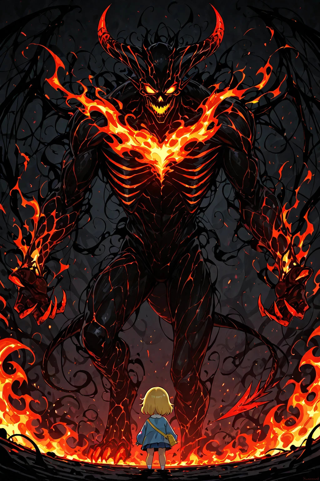 DonMF1r33l3 fire, airavata, humanoid monstrous creature, emaciated corpse like appearance, decayed or mummified skin, sunken or glowing eyes, sharp teeth, clawed hands, predatory appearance, nocturnal, tattered or burial clothing, undead  <lora:DonMF1r33l3:0.9>